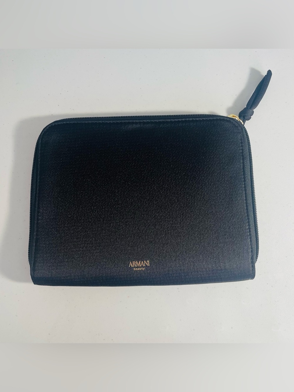 Giorgio Armani Black Zip Toiletry Pouch with Gold Logo